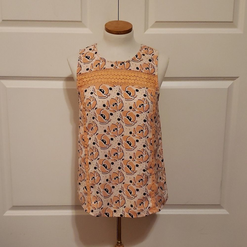 Market & Spruce Womens Peach Floral Crochet Lace Sleeveless Blouse NWT S